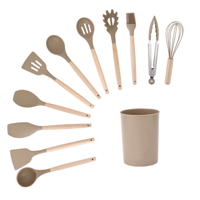 11 Stück Holzgriff Silicone Küchengeräte für das Kochen bei 210 Grad hoher Temperatur