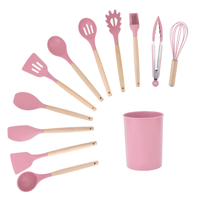 11 Stück Holzgriff Silicone Küchengeräte für das Kochen bei 210 Grad hoher Temperatur
