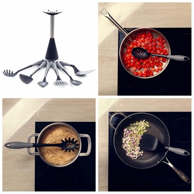 Farbenfrohe 6-teiliges Nylon-Bäckgerät Set Holzgriffe und Nicht-Stick für das Kochen