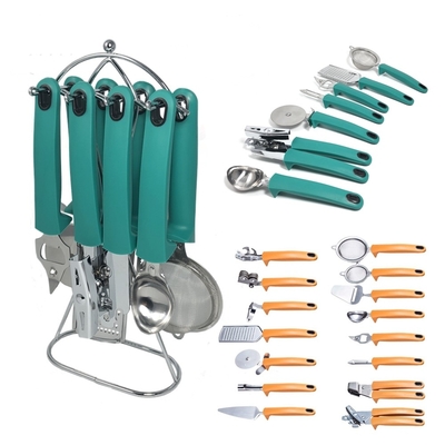 Home Küche TPR Griff Edelstahl Utensilien Set mit Halter und andere Kochwerkzeuge