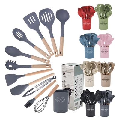 Silikon-Küchengerät Cocina-Set 12 Stück Kochgeräte mit Holzgriffe Utensilien