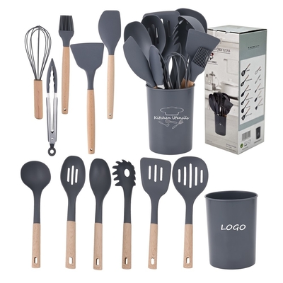 Silikon-Küchengerät Cocina-Set 12 Stück Kochgeräte mit Holzgriffe Utensilien
