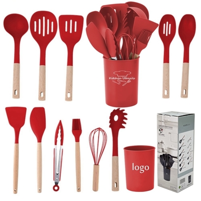 12PCS Kleberfreies Silikon-Küchenutensilien mit Kunststoffhalter