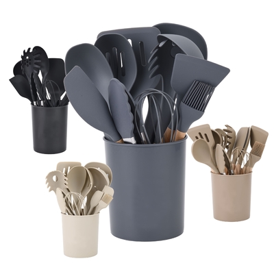 12PCS Kleberfreies Silikon-Küchenutensilien mit Kunststoffhalter