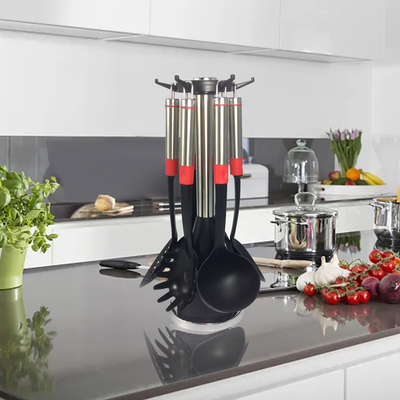 Logo gedruckte Küchengeräte Set 7 Stück Hitzebeständige Utensilien für vielseitiges Kochen